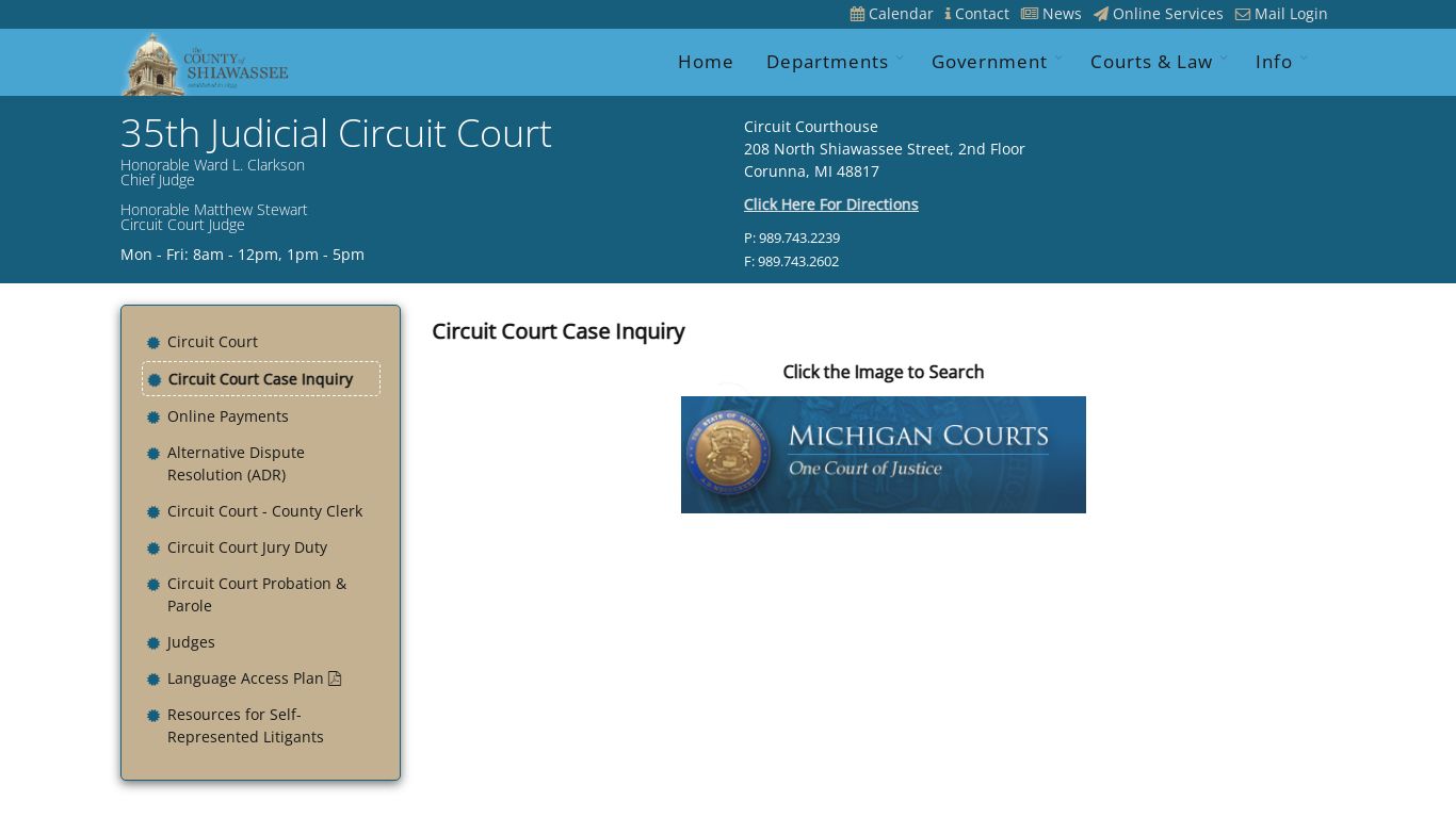 Circuit Court Case Inquiry - Shiawassee